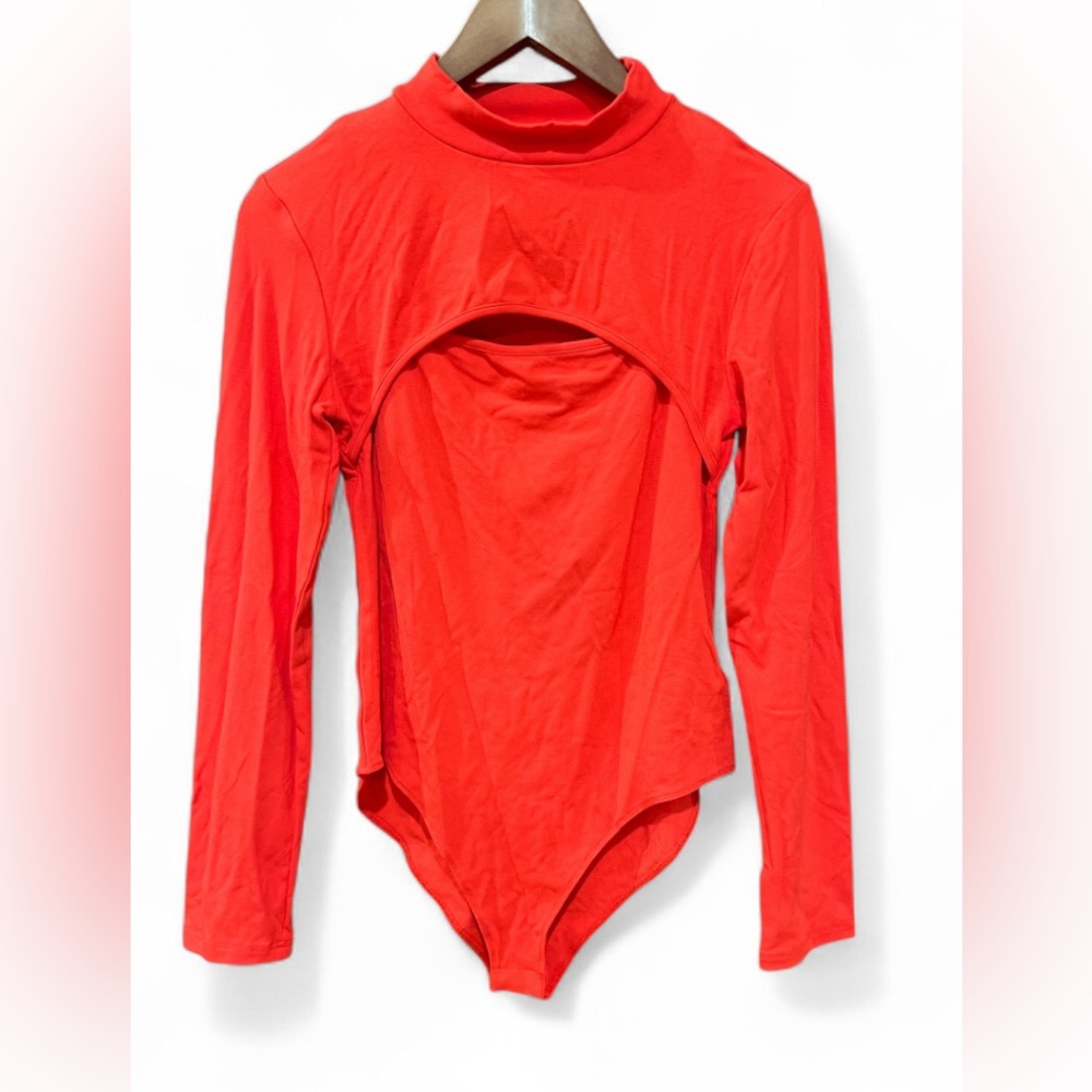 Women's Hakila Red Cutout Long Sleeve Mock Turtleneck Top Bodysuit size XL